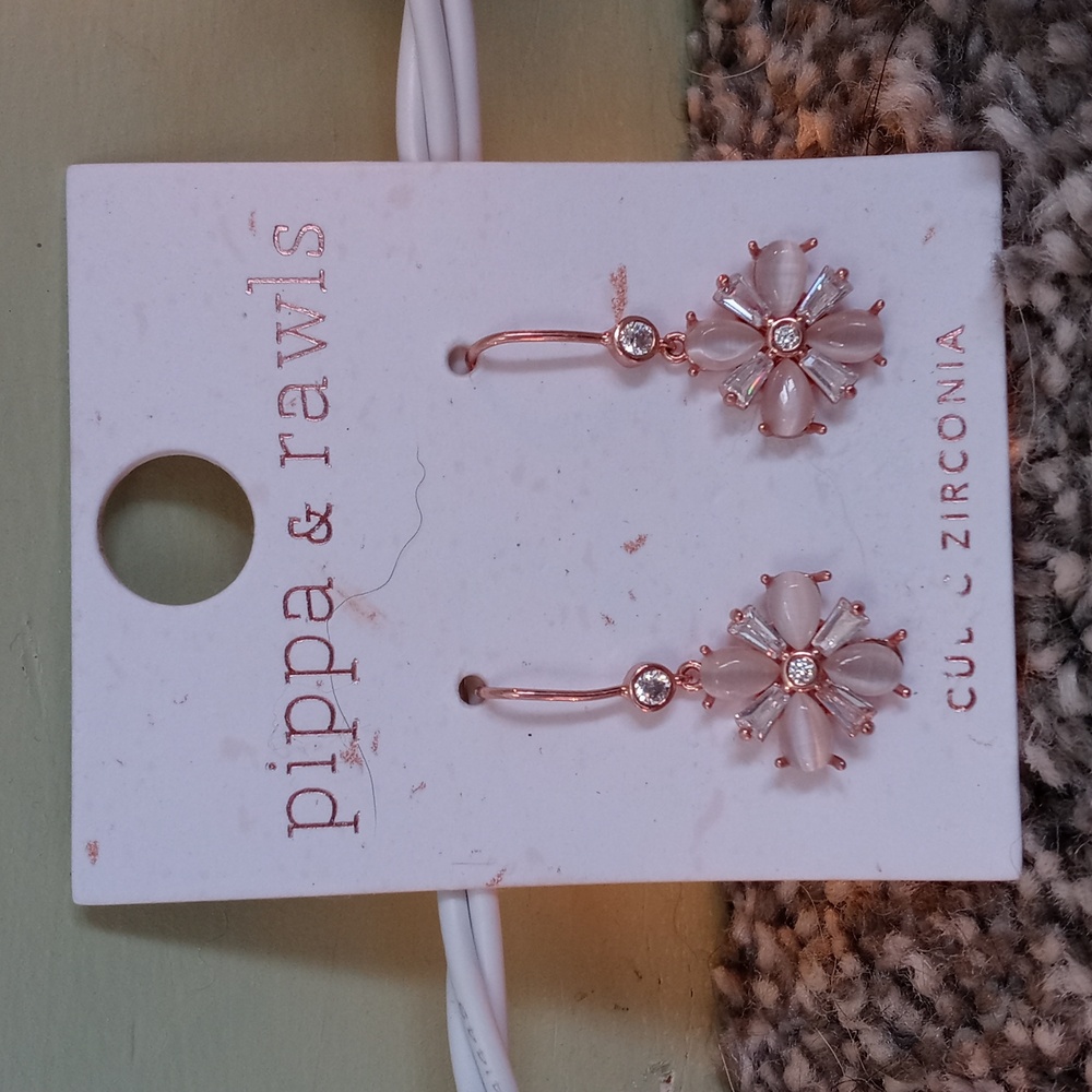 Women's Pippa & Rawls CZ cubic zirconia rose gold moonstone flower earrings